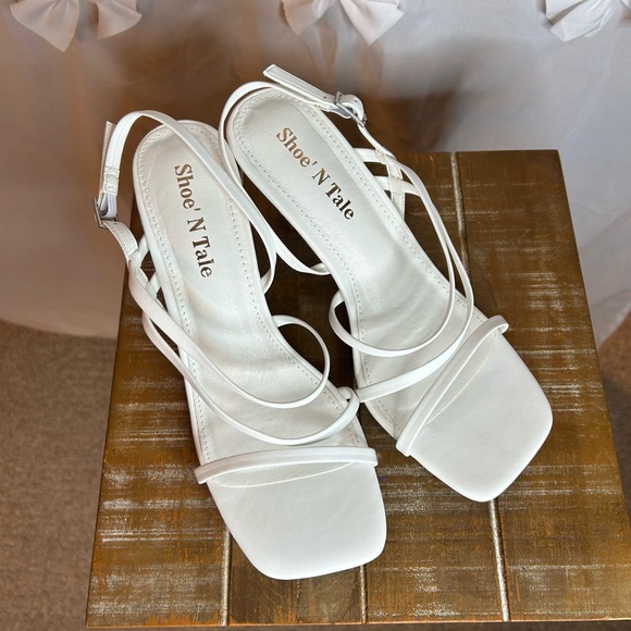 Shoe N Tale White Open Toe High Heel Sandal with Straps - Picture 1 of 4